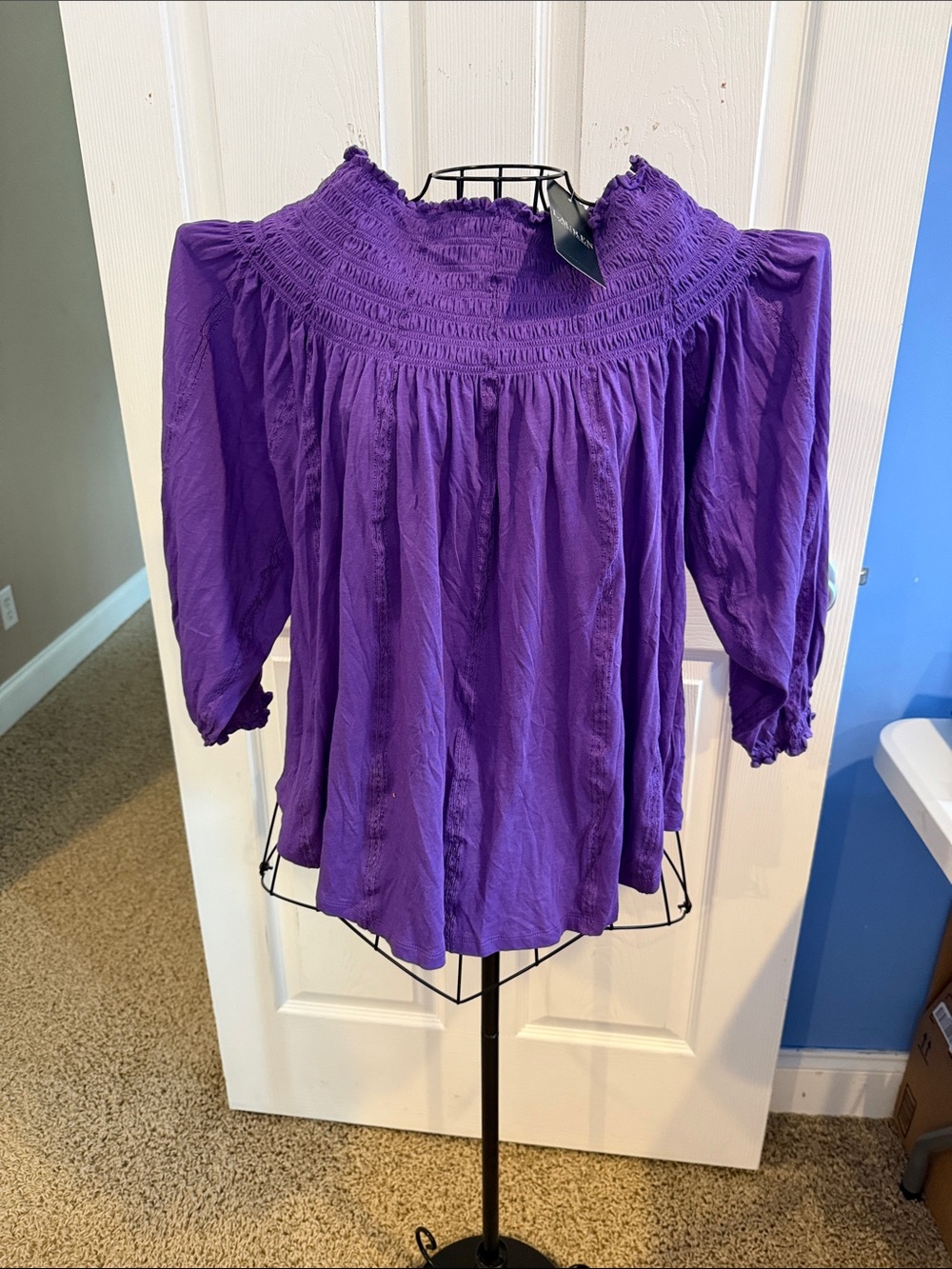 Lauren Ralph Lauren Purple Smocked Off Shoulder Blouse Large NWT NEW